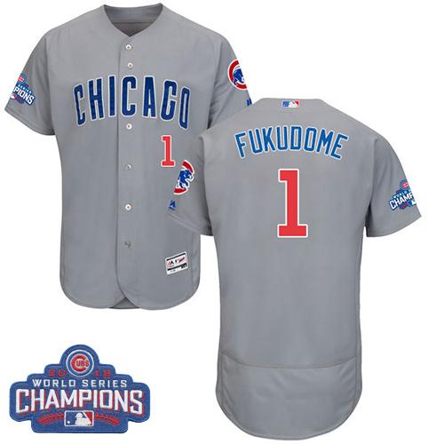 Cubs #1 Kosuke Fukudome Grey Flexbase Authentic Collection Road 2016 World Series Champions Stitched MLB Jersey
